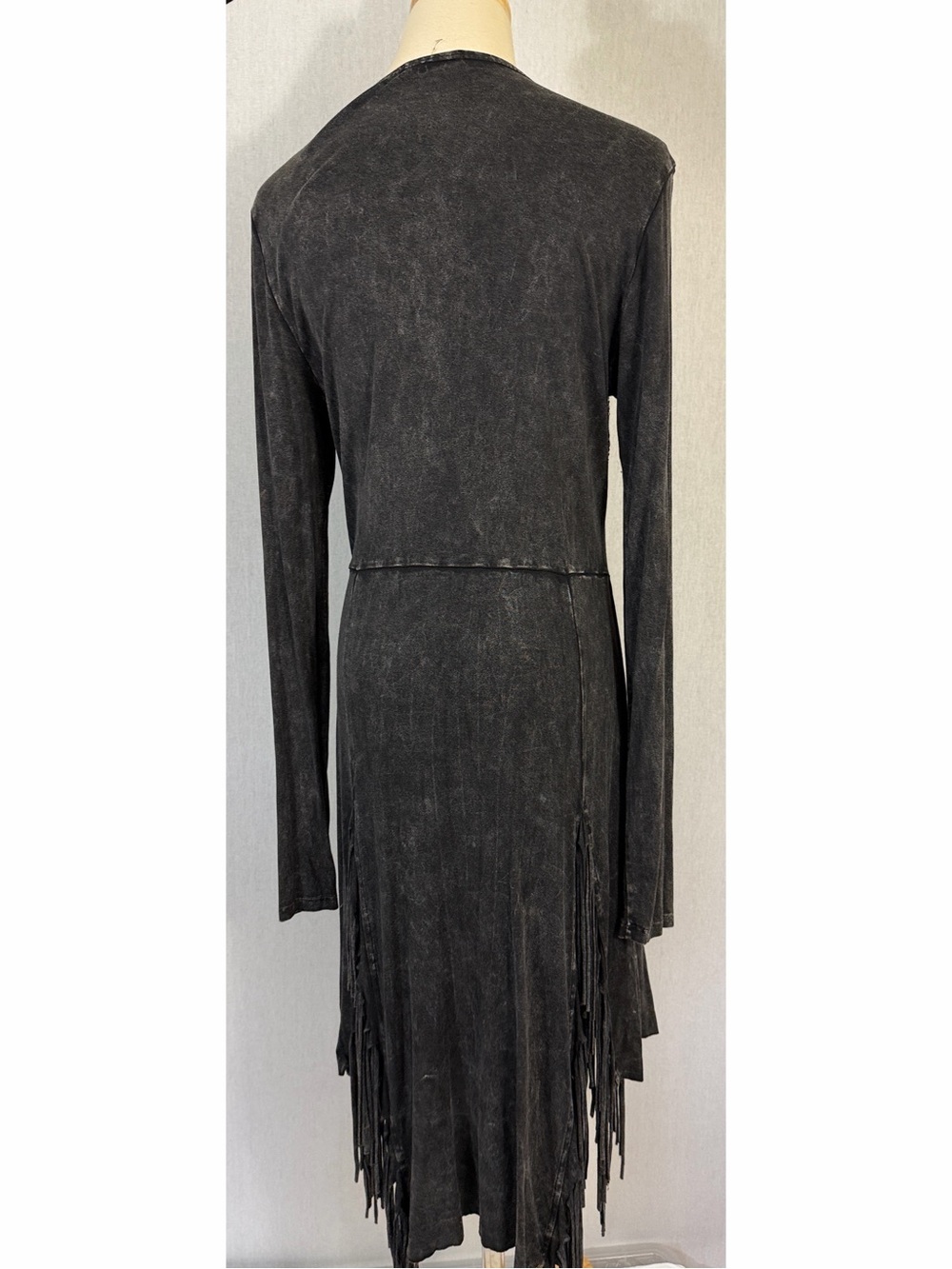 Vintage T Party Black Enzyme Wash Fringe Studded Y2K Goth Grunge Dress size L - Picture 2 of 8